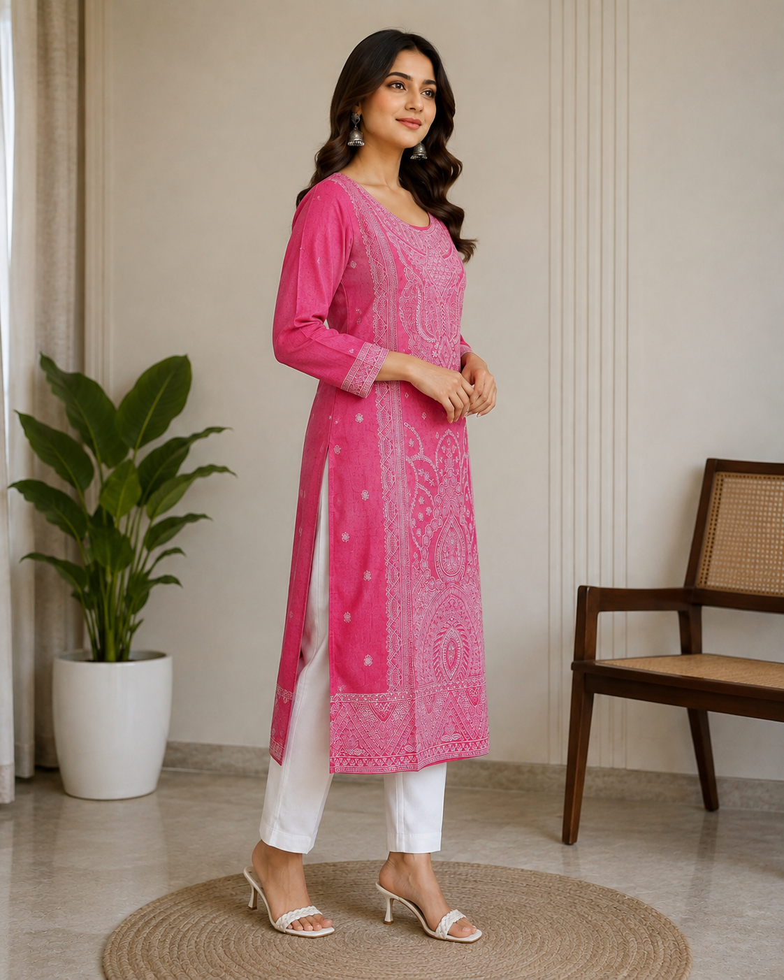 Women’s Pink Embroidered Straight Kurta | Elegant Ethnic Wear
