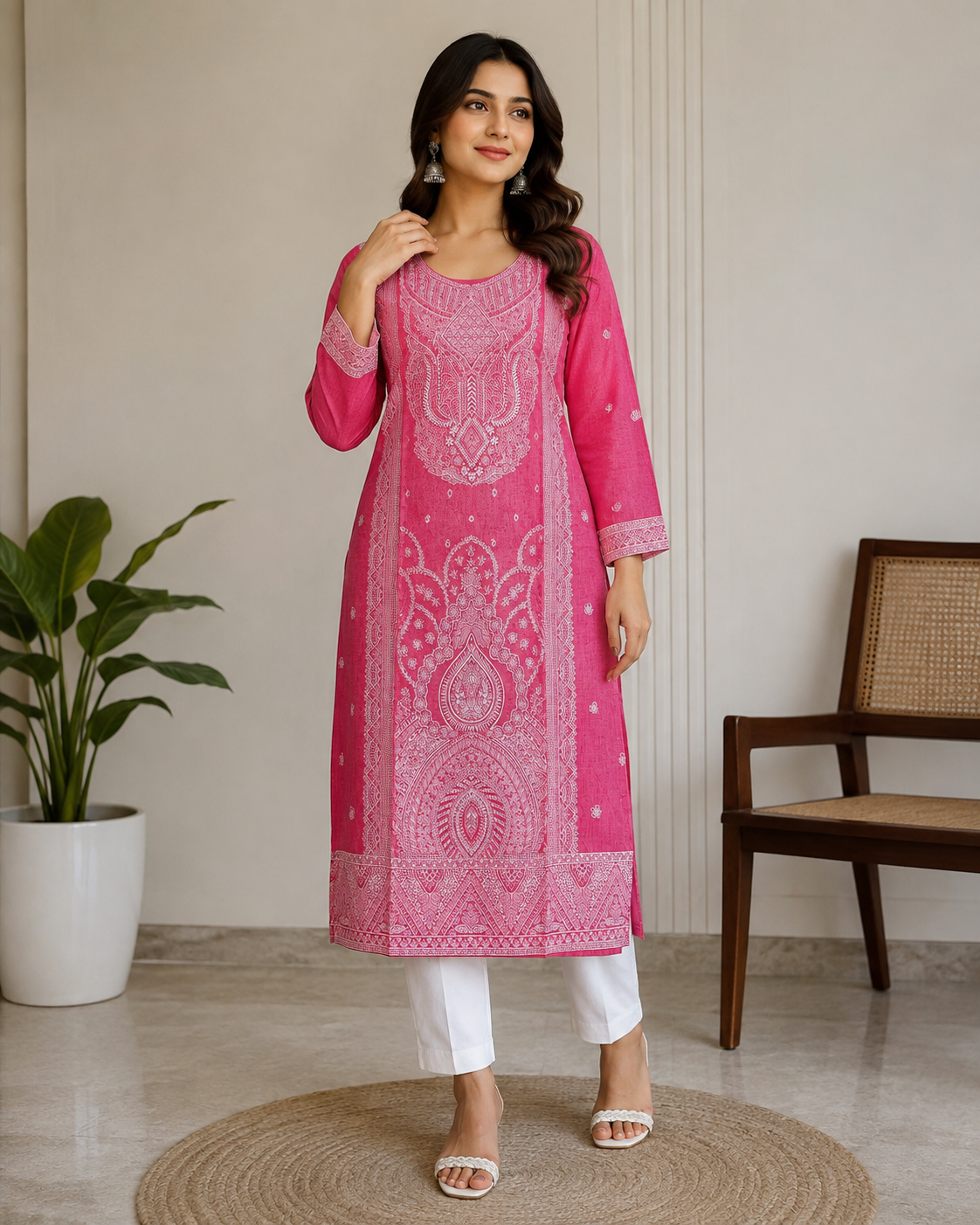 Women’s Pink Embroidered Straight Kurta | Elegant Ethnic Wear