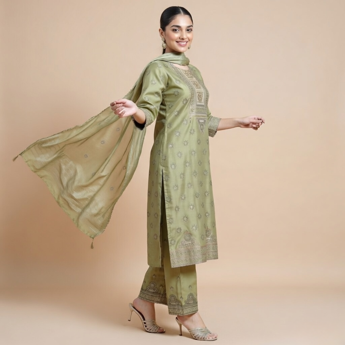 Women's Pack of 3 Pure Cotton Kurtis with Pant & Dupatta |C-015