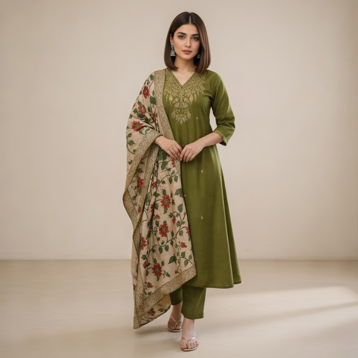 Women's Pack of 3 Pure Cotton Kurtis with Pant & Dupatta |C-017
