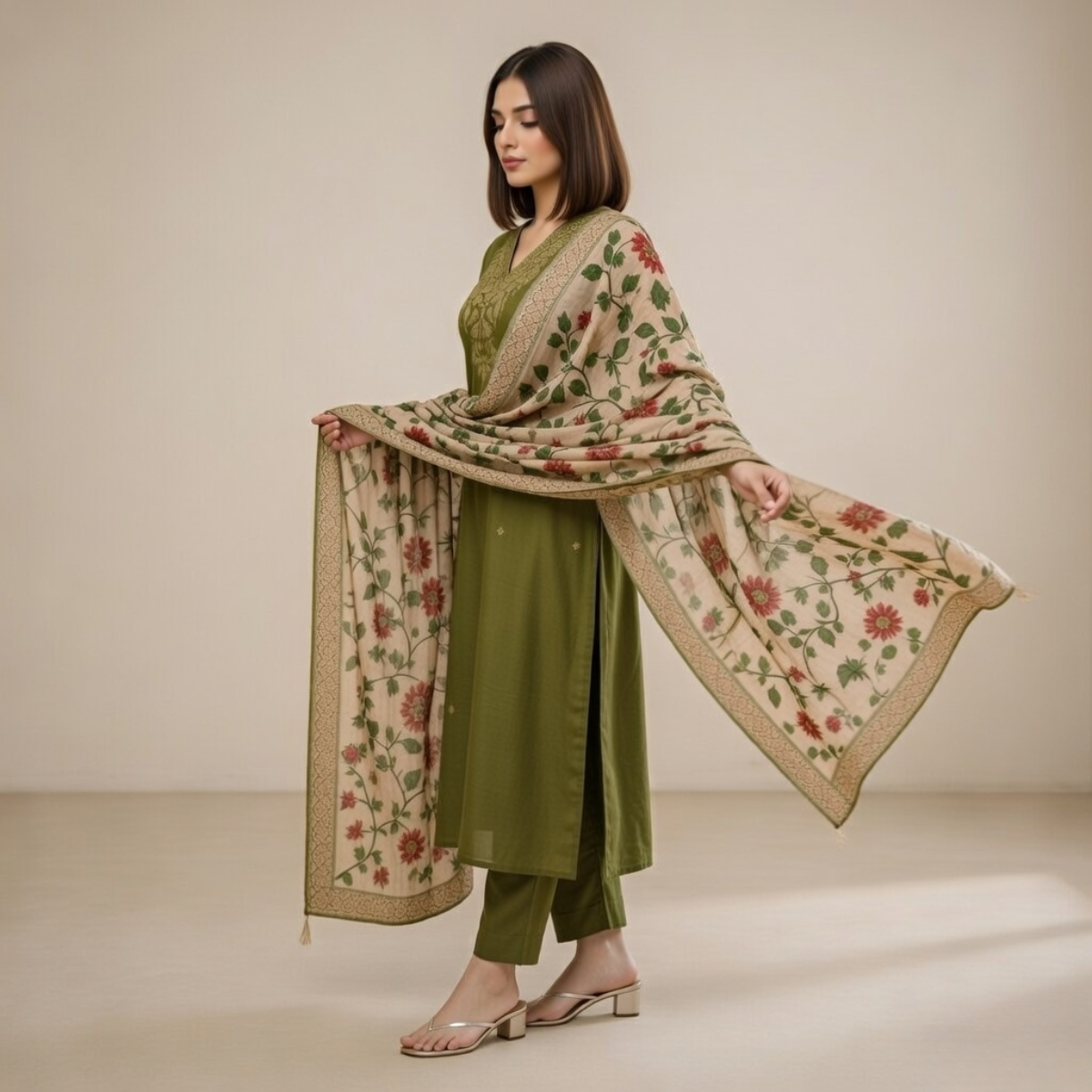Women's Pack of 3 Pure Cotton Kurtis with Pant & Dupatta |C-017