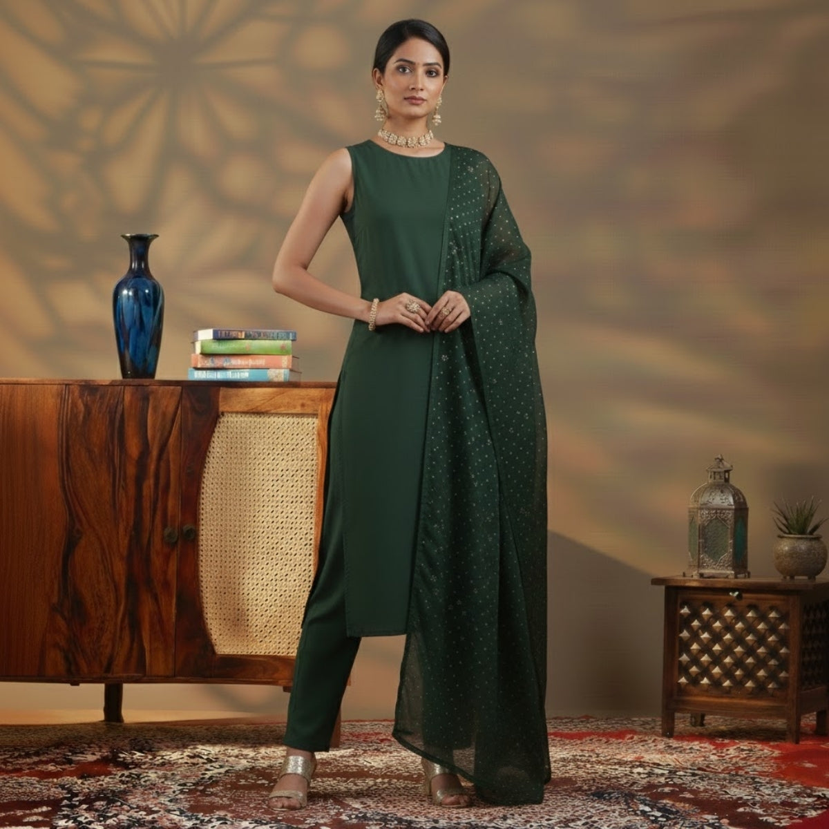 Women's Pack of 3 Pure Cotton Kurtis with Pant & Dupatta |C-016