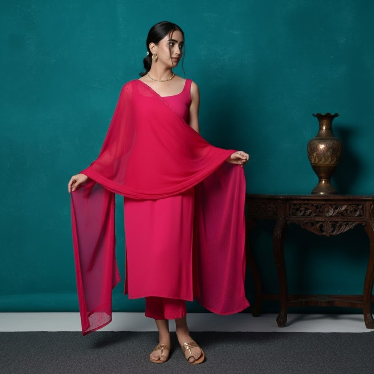 Women's Pack of 3 Pure Cotton Kurtis with Pant & Dupatta |C-019