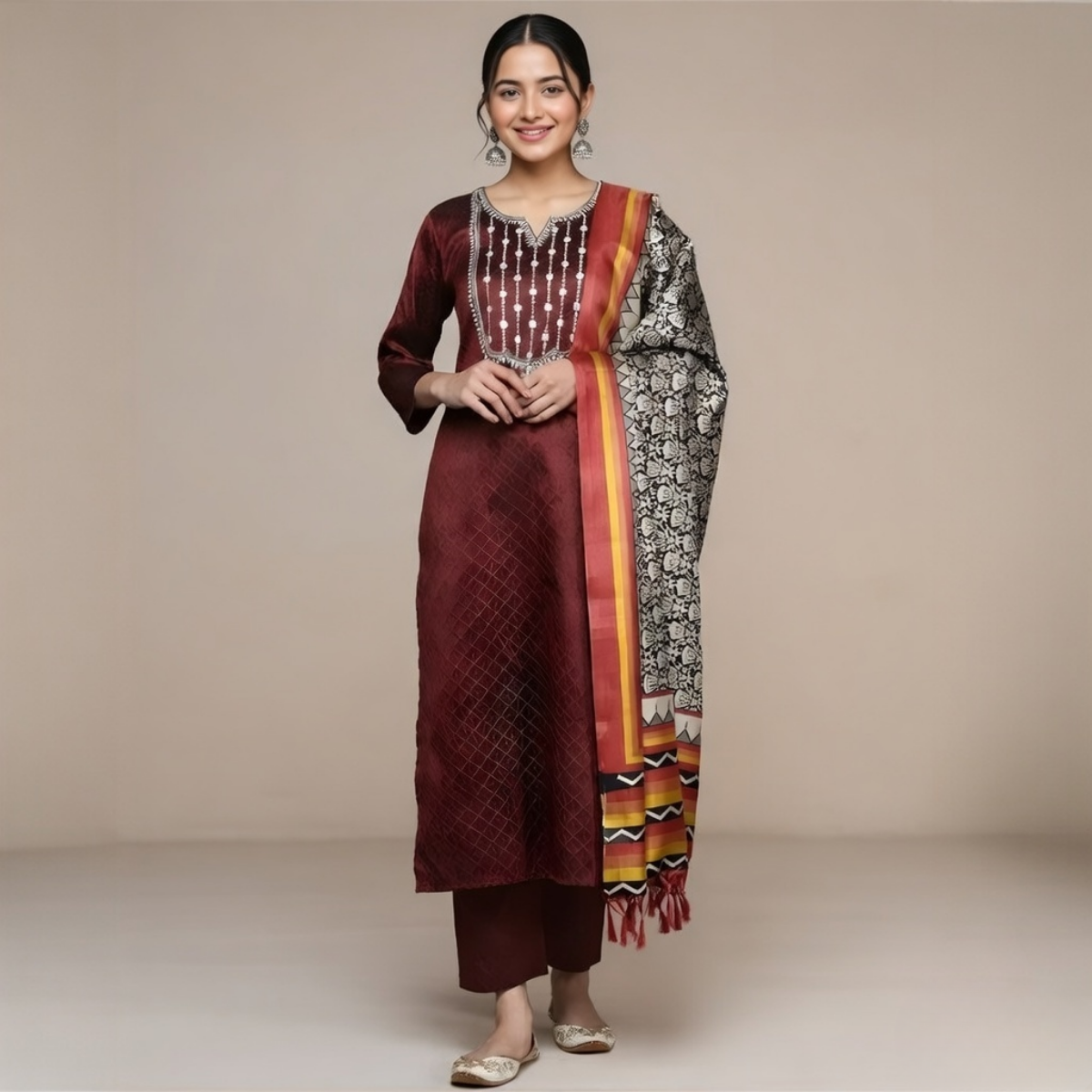Women's Pack of 3 Pure Cotton Kurtis with Pant & Dupatta |C-015