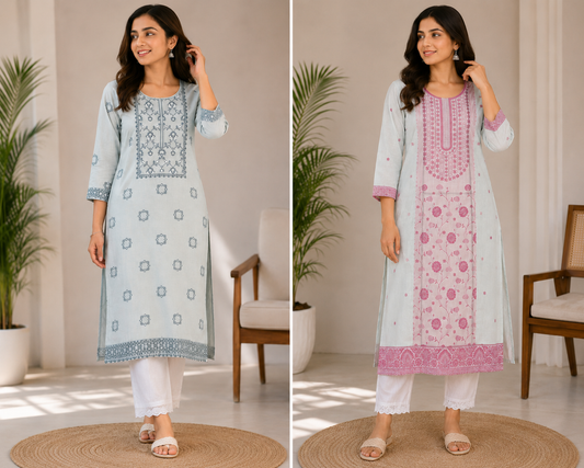 Women’s Printed Straight Kurta Pant Set | Elegant Ethnic Wear | Floral & Block Print