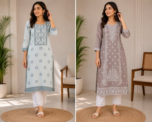 Women’s Printed Straight Kurta Pant Set | Elegant Ethnic Wear | Floral & Traditional Print