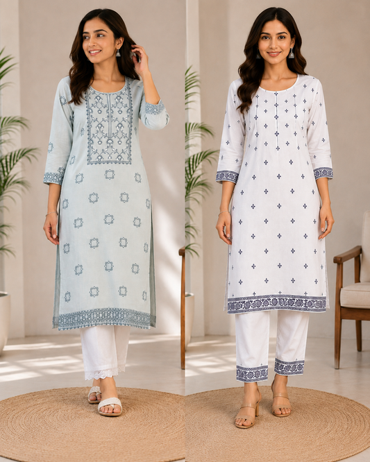 Women’s Printed Straight Kurta Pant Set | Pastel Ethnic Wear | Elegant Everyday & Festive Outfit