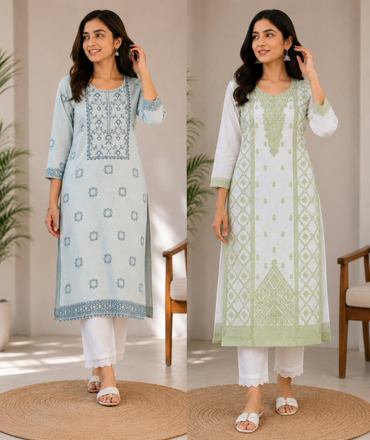 Women’s Printed Straight Kurta Pant Set | Elegant Floral Ethnic Wear | Casual & Festive Collection