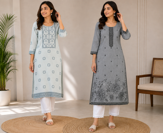 Women’s Printed Straight Kurta Pant Set | Elegant Floral & Traditional Ethnic Wear