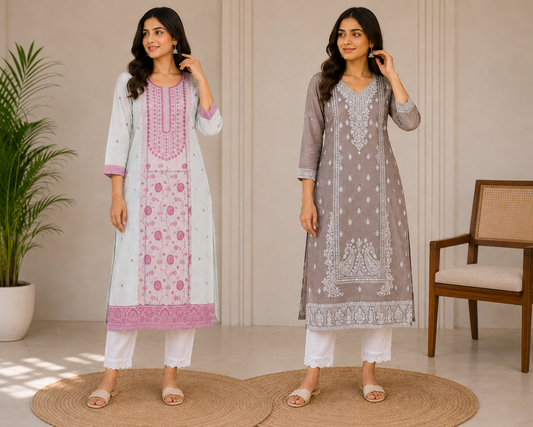 Women’s Printed Straight Kurta Pant Set | Elegant Ethnic Wear | Floral & Paisley Print