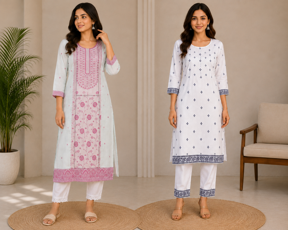 Women’s Printed Straight Kurta Pant Set | Elegant Ethnic Wear | Floral & Traditional Print
