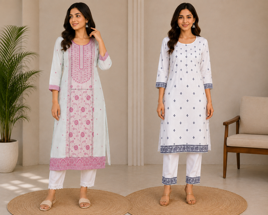 Women’s Printed Straight Kurta Pant Set | Elegant Ethnic Wear | Floral & Traditional Print