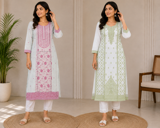 Women’s Printed Straight Kurta Pant Set | Elegant Floral & Ethnic Print | Festive Wear