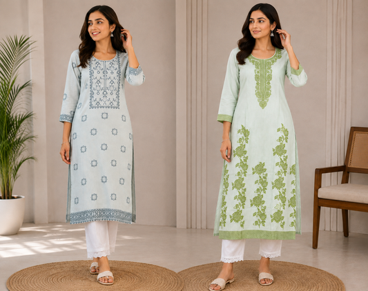 Women’s Printed Straight Kurta Pant Set | Elegant Ethnic Wear | Floral & Traditional Print