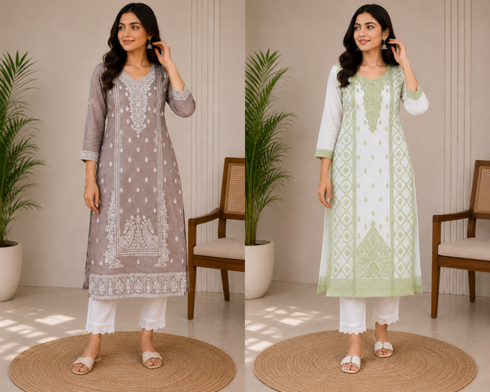 Women’s Taupe & Sage Green Printed Kurta Pant Set – Elegant Ethnic Wear